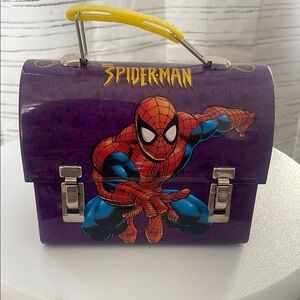 Vintage Spider-Man Purple and Yellow Metal Mini Lunchbox